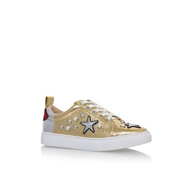Gold 'Lippy' flat lace up sneakers